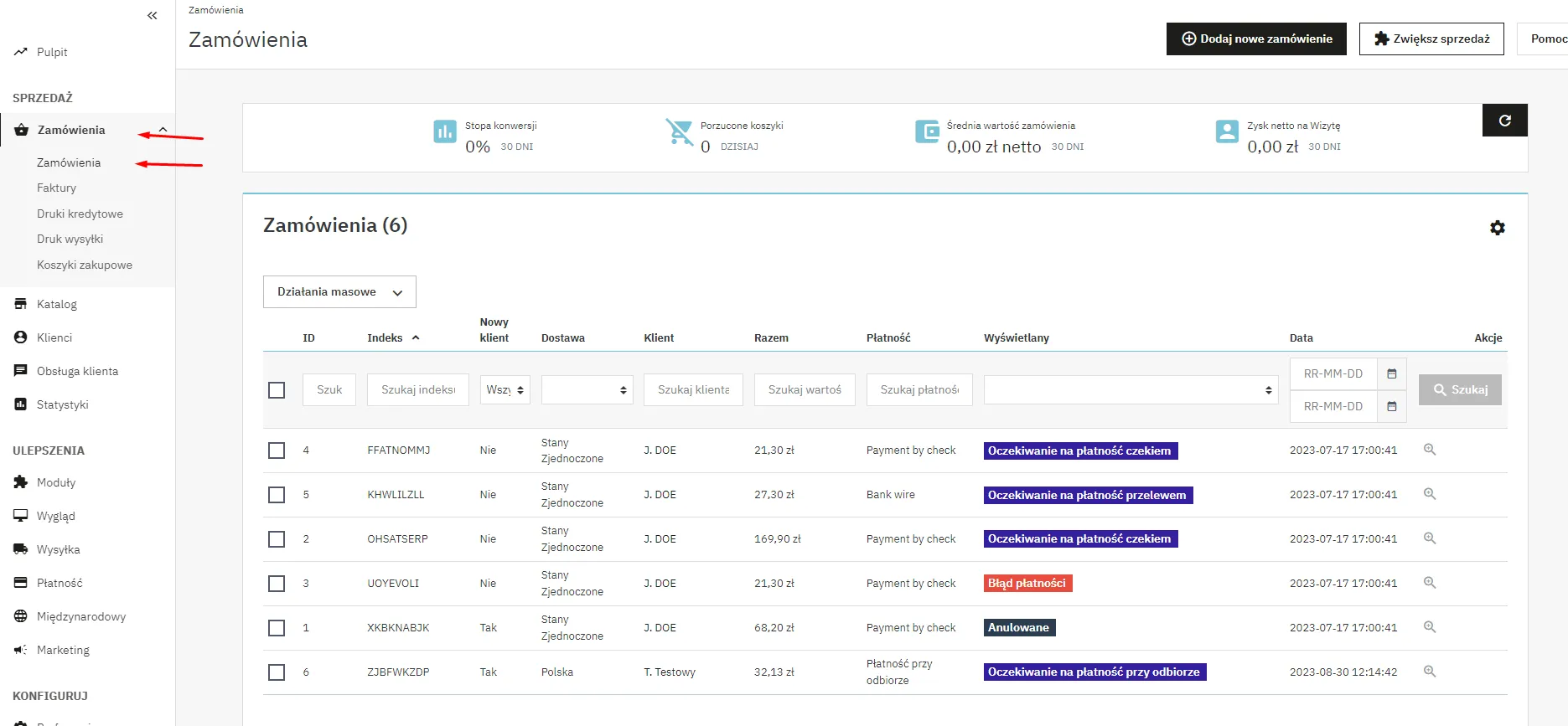 Panel zarządzania zamówieniami 1