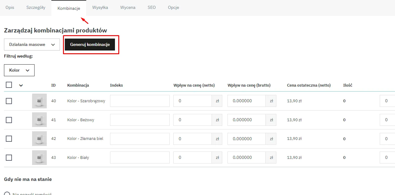 Kombinacje produktów 3