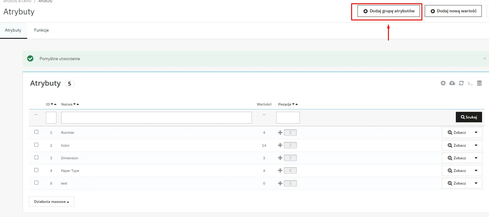 Dodawanie grupy atrybutów