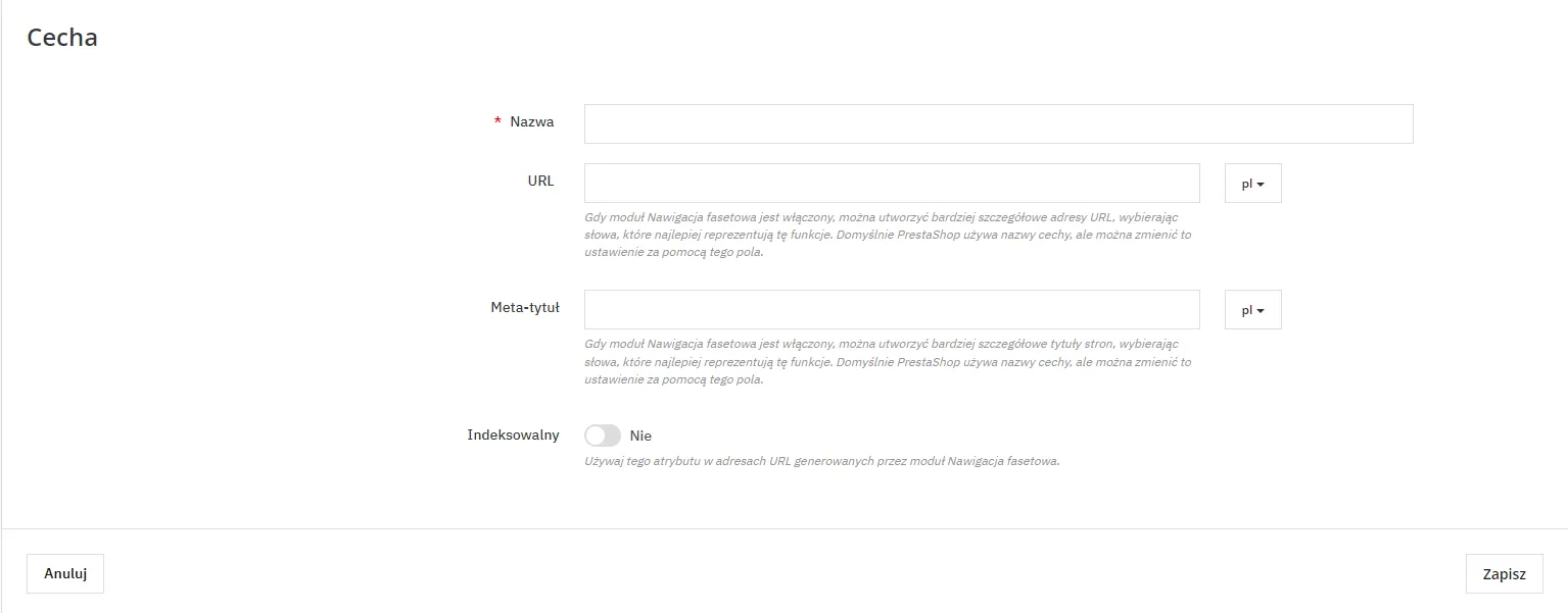 Formularz wartości cechy