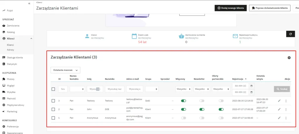 Panel zarządzania klientami