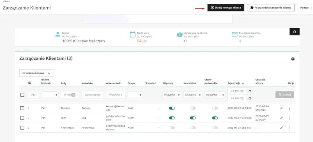 Dodawanie nowego klienta 1