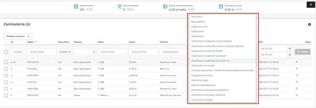 Aktualizacja Statusu z Listy - zbliżenie