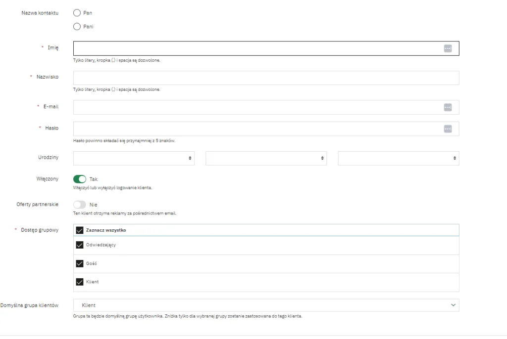 Dodawanie nowego klienta 2