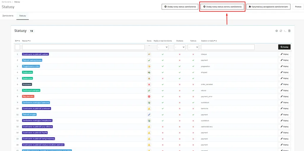 Dodaj status zwrotu 1