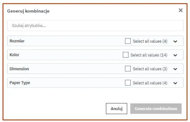 Przycisk Generuj Kombinacje