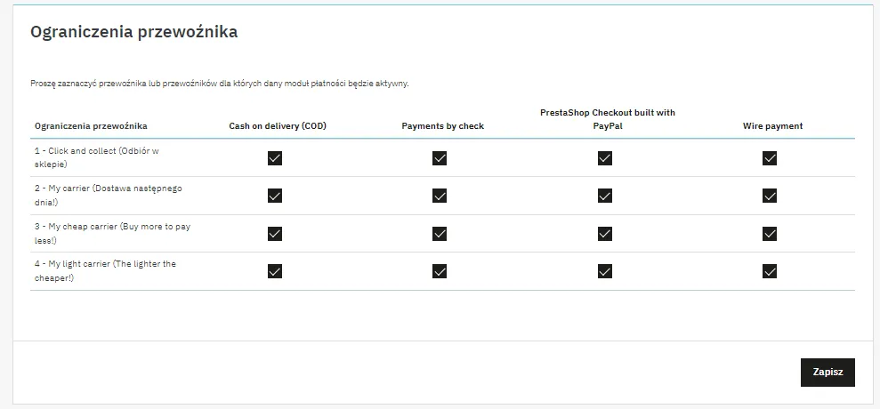 Ograniczenia przewoźnika