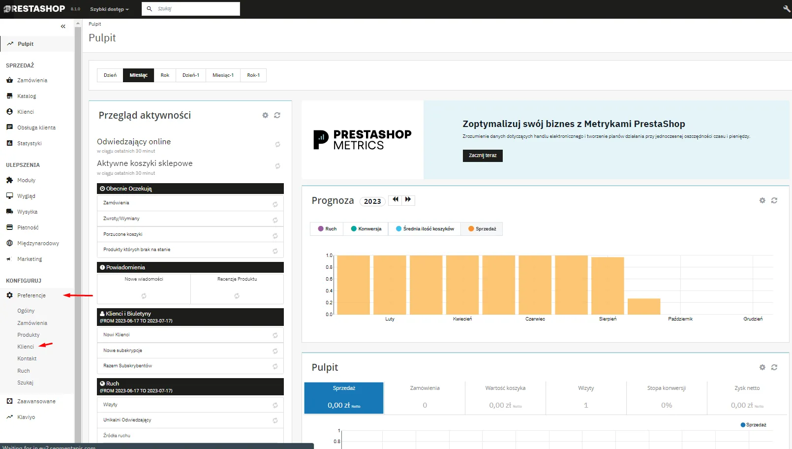 Przejście do ustawień klientów