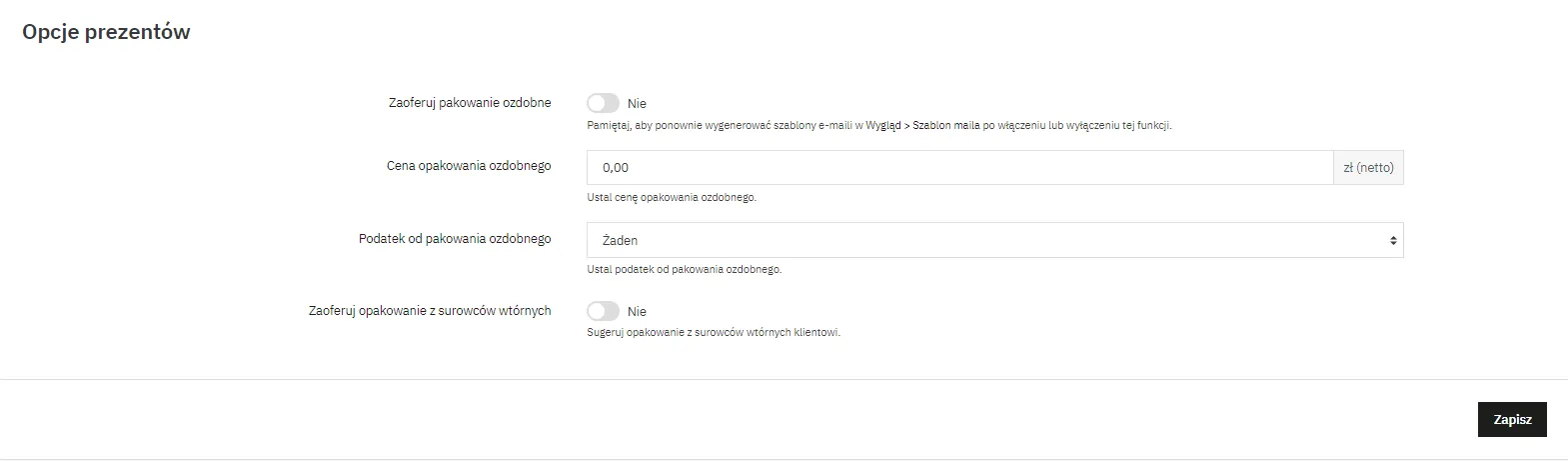 Opcje prezentów
