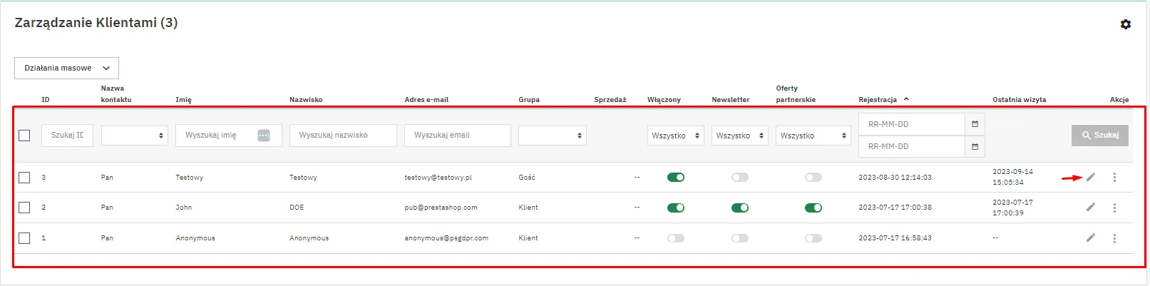 Sekcja Dostęp grupy
